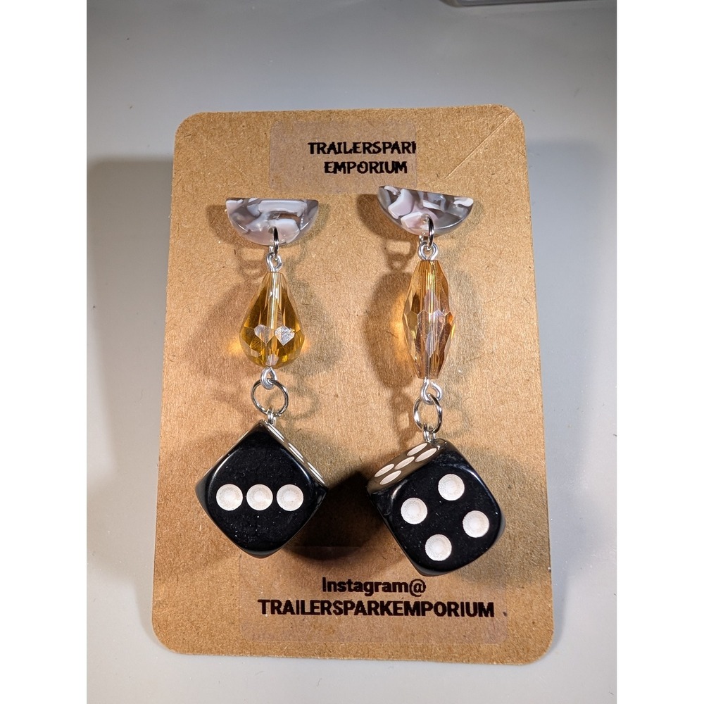 Trailer Spark Emporium Black Dice Amber Bead Drop Earrings Nickel Free Handmade